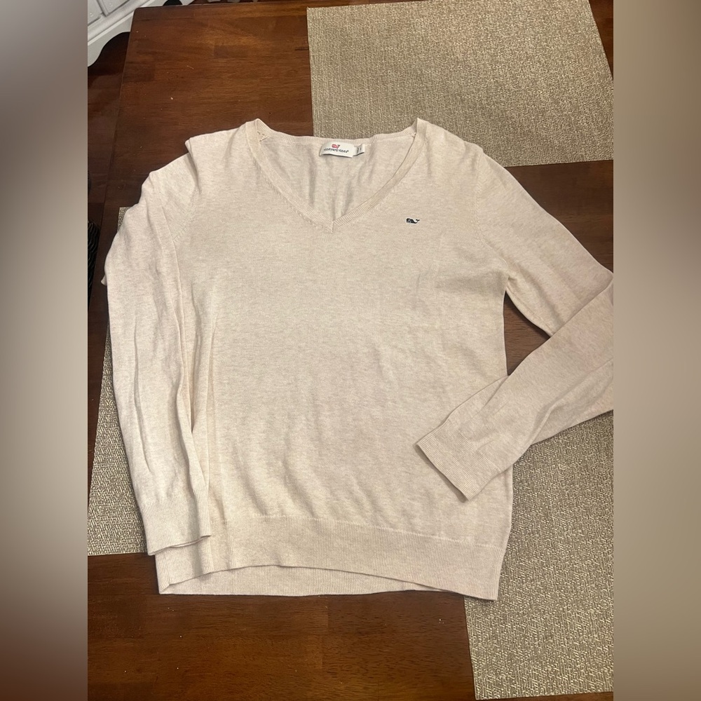 Vineyard Vines Classic v-neck sweater in cream color